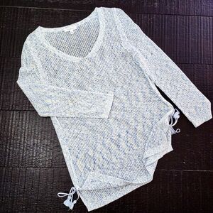 Talbots Pima Cotton Blue & White Open Knit Tassel Tunic Cover-Up Sweater Med